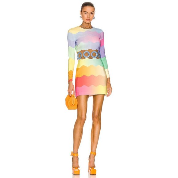 CASABLANCA Waist Cut Bodycon Dress in Rainbow 36 New Mini Cocktail Womens - Picture 1 of 15